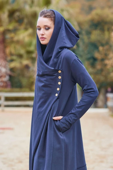 Parmak Geçmeli Düğme Detaylı Kapşonlu Hırka - 6