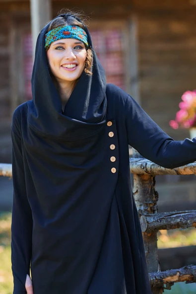 Parmak Geçmeli Düğme Detaylı Kapşonlu Hırka - 6