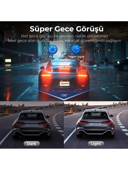 Azdome V600 Çift Kameralı Araç Içi Kamera 2.4” IPS Ekran, Su Geçirmez Arka Kamera, Geniş Açı, Gece Görüşü, G-Sensör - 6