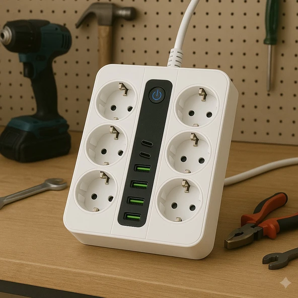 6’lı Priz + 4 USB Çıkışlı Akıllı Çoklu Grup Priz Anahtarlı ve Güvenli Uzatma Kablosu - 3