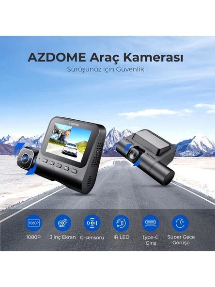 Azdome V600 Çift Kameralı Araç Içi Kamera 2.4” IPS Ekran, Su Geçirmez Arka Kamera, Geniş Açı, Gece Görüşü, G-Sensör - Resim 7