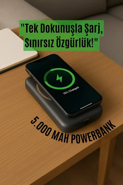 5000 mAh Kablosuz Şarjlı Powerbank  20W Hızlı Şarj, Taşınabilir Şarj Cihazı - 3