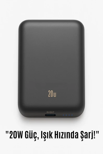 5000 mAh Kablosuz Şarjlı Powerbank  20W Hızlı Şarj, Taşınabilir Şarj Cihazı - 4