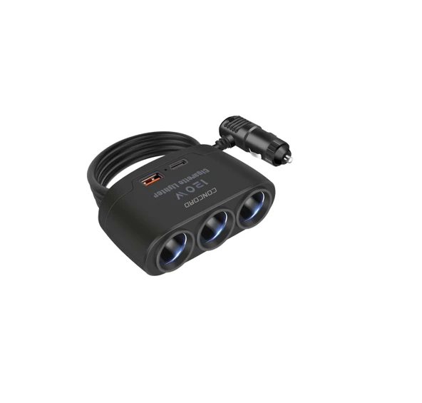 CONCORD C-778 120W  Çakmaklık Çoğaltıcı + Type-C + USB  Çıkışlı