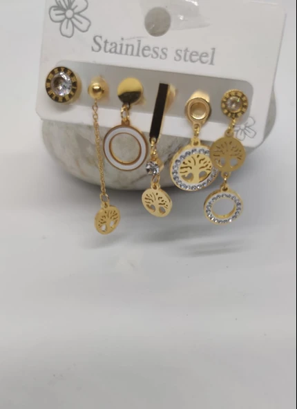 İpek 6lı Hayatağacı Çelik Küpe ürün görseli