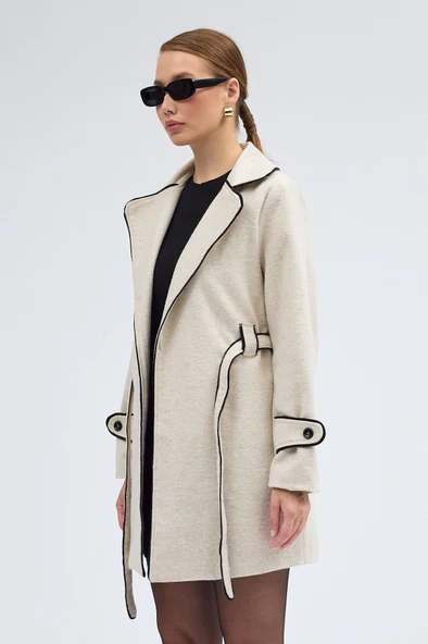 Kaşe Kadın Şık Yaka Kaban ve Kemer ürün görseli 1