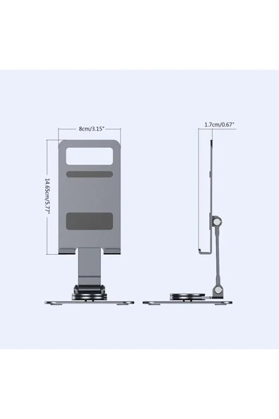 360 C Döner Katlanabilir Alüminyum Tablet & Telefon Standı  Ayarlanabilir, Taşınabilir, Ergonomik Tasarım - 2