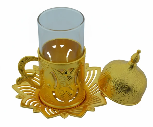 BUSEM Ahsen 6 Kişilik 24 Parça Altın Renkli Çay Bardağı Seti - 6