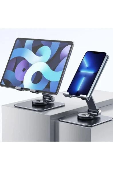 360 C Döner Katlanabilir Alüminyum Tablet & Telefon Standı  Ayarlanabilir, Taşınabilir, Ergonomik Tasarım - 4