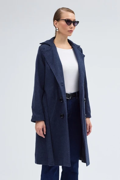 Aksesuar Detaylı Kaşe Kaban Kemerli - Resim 3