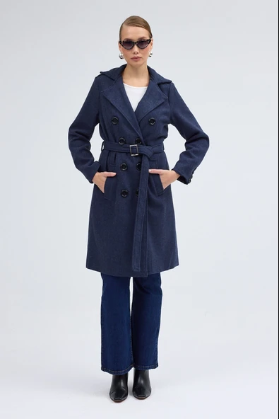 Aksesuar Detaylı Kaşe Kaban Kemerli - Resim 6