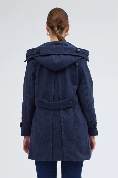 Yaka Detaylı Büyük Düğmeli Kaşe Kaban - Resim 3