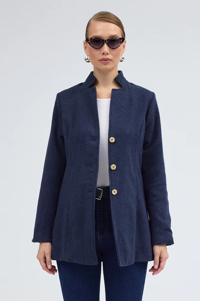 Tasarım Yaka Kısa Boy Kaşe Kaban - 5