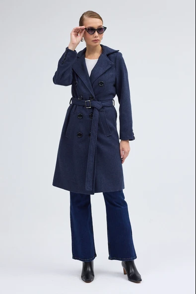 Aksesuar Detaylı Kaşe Kaban Kemerli - 8