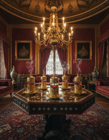 BUSEM Ahsen 6 Kişilik 24 Parça Altın Renkli Çay Bardağı Seti - 2