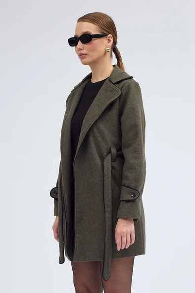 Kaşe Kadın Şık Tasarım Yaka Kaban ve Kemer ürün görseli 1