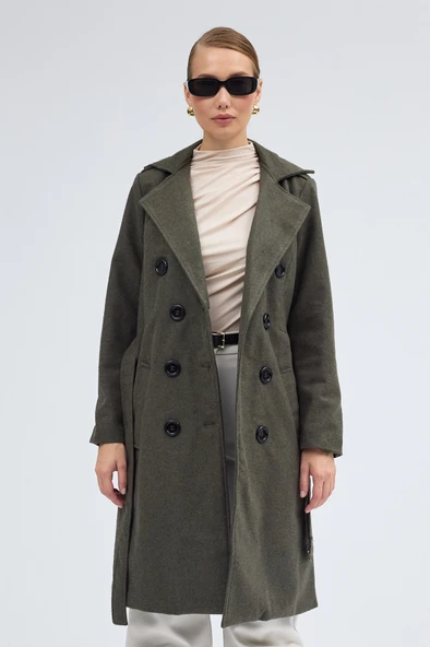 Kemer Detaylı Aksesuarlı Kaşe Kaban - Resim 2