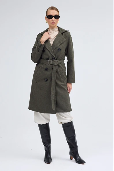 Kemer Detaylı Aksesuarlı Kaşe Kaban - Resim 8