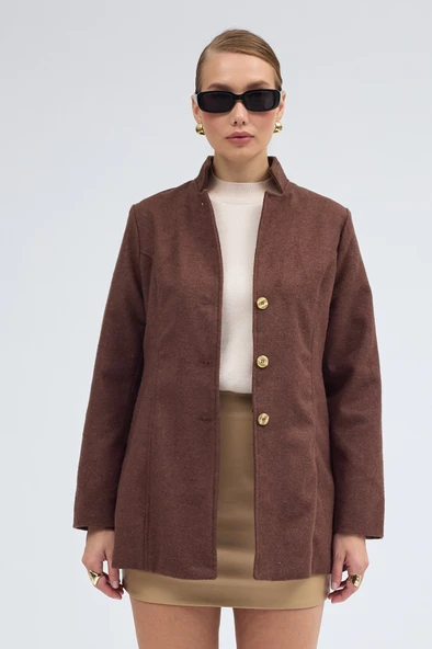 Tasarım Yaka Kısa Boy Kaşe Kaban - Resim 4