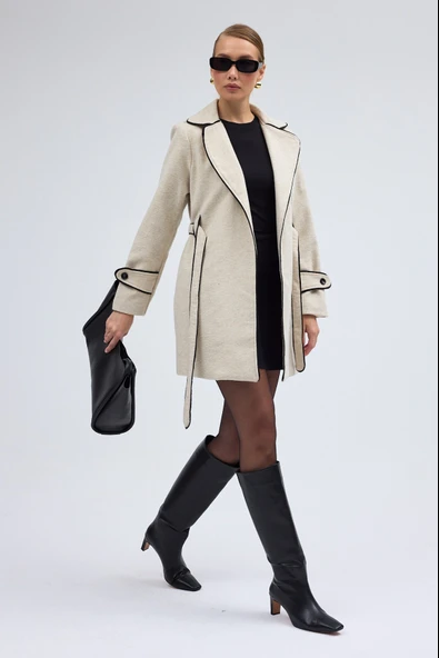 Kaşe Kadın Şık Yaka Kaban ve Kemer ürün görseli 1