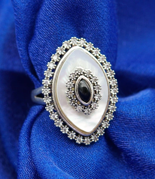 925 Ayar Kadın Gümüş Sedef Yüzük sy00031 - Resim 4