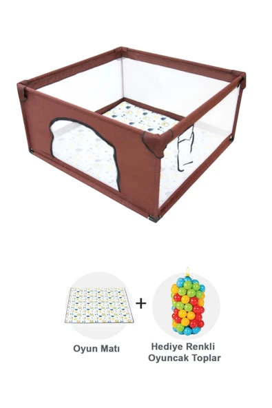 Premio Keten Güvenli Bebek Ve Çocuk Oyun Alanı Oyun Parkı 120x120 Oyun Matı Ve Topları - 2