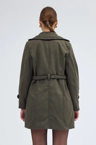 Kaşe Kadın Şık Tasarım Yaka Kaban ve Kemer - Resim 5