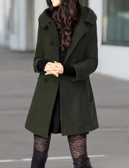 Yaka Detaylı Büyük Düğmeli Kaşe Kaban ürün görseli 1