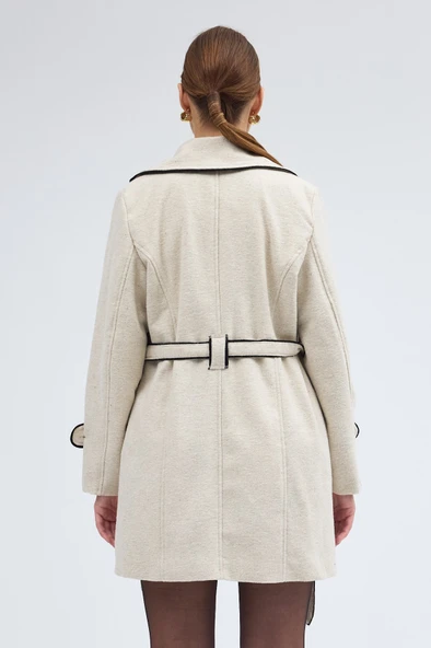 Kaşe Kadın Şık Yaka Kaban ve Kemer - Resim 8