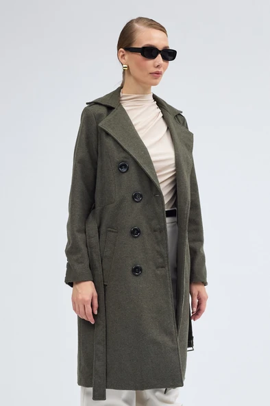 Kemer Detaylı Aksesuarlı Kaşe Kaban - 3