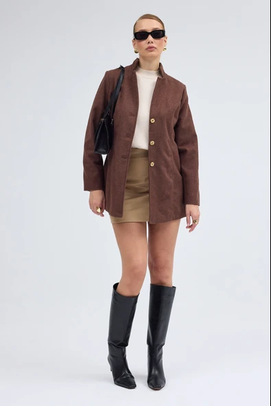 Tasarım Yaka Kısa Boy Kaşe Kaban ürün görseli 1