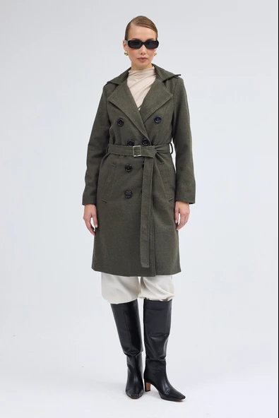 Kemer Detaylı Aksesuarlı Kaşe Kaban - Resim 5