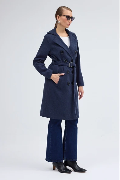 Aksesuar Detaylı Kaşe Kaban Kemerli - 5