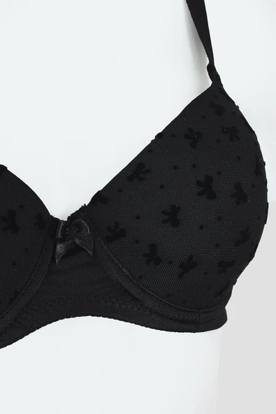 Siyah Bow Hafif Destekli Sütyen - Resim 2