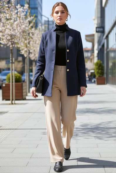 Tasarım Yaka Kısa Boy Kaşe Kaban ürün görseli 1