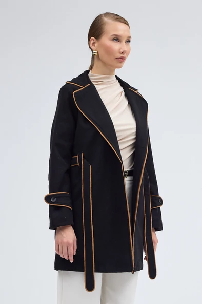 Kaşe Kadın Şık Yaka Kemerli Kaban ürün görseli 1