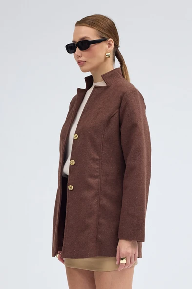 Tasarım Yaka Kısa Boy Kaşe Kaban - Resim 6