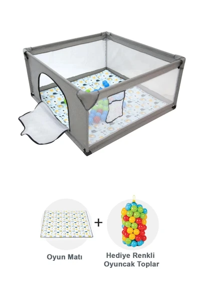 Premio Keten Güvenli Bebek Ve Çocuk Oyun Alanı Oyun Parkı 120x120 Oyun Matı Ve Topları - 9