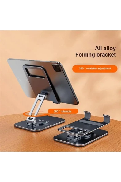 360 C Döner Katlanabilir Alüminyum Tablet & Telefon Standı  Ayarlanabilir, Taşınabilir, Ergonomik Tasarım - 7