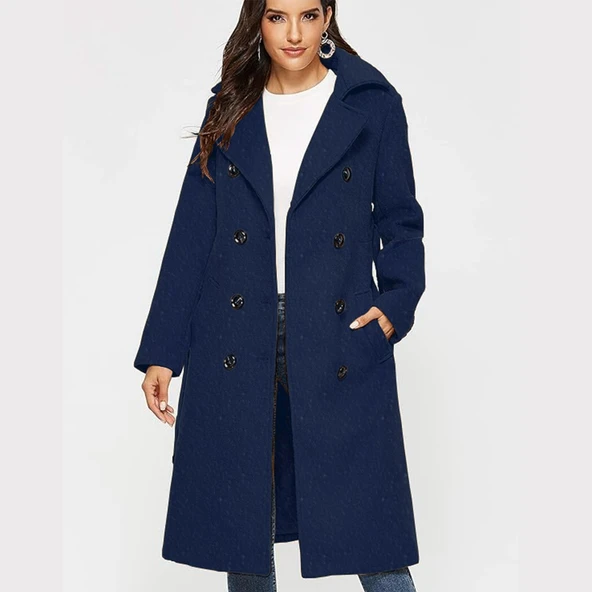 Aksesuar Detaylı Kaşe Kaban Kemerli - Resim 3