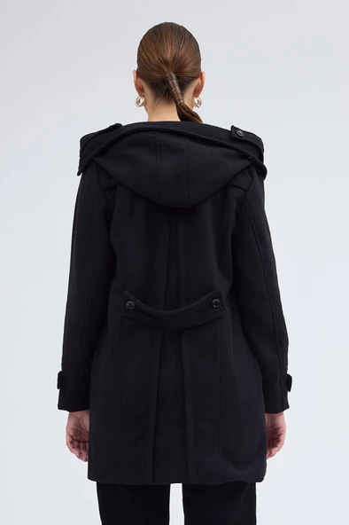 Yaka Detaylı Büyük Düğmeli Kaşe Kaban - Resim 4