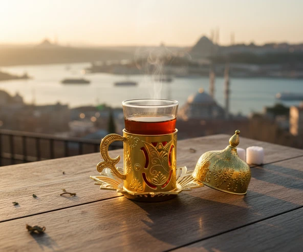 BUSEM Ahsen 6 Kişilik 24 Parça Altın Renkli Çay Bardağı Seti - 3