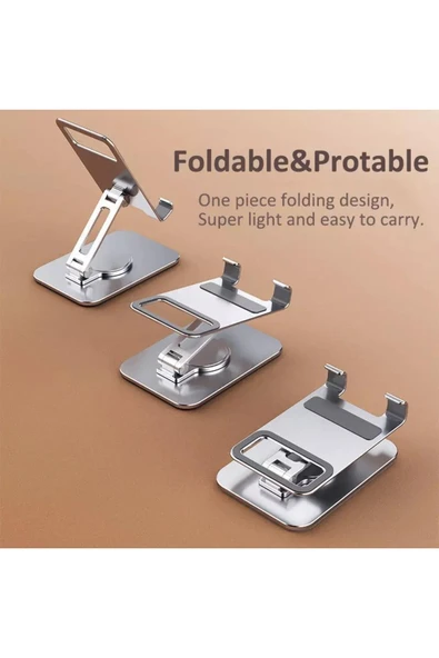 360 C Döner Katlanabilir Alüminyum Tablet & Telefon Standı  Ayarlanabilir, Taşınabilir, Ergonomik Tasarım - 5