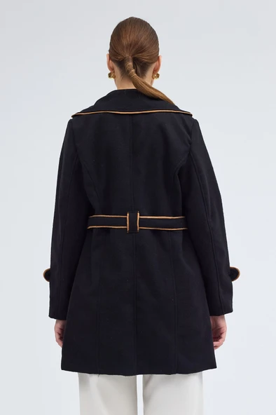 Kaşe Kadın Şık Yaka Kemerli Kaban - Resim 4