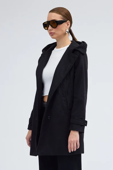 Yaka Detaylı Büyük Düğmeli Kaşe Kaban - 2