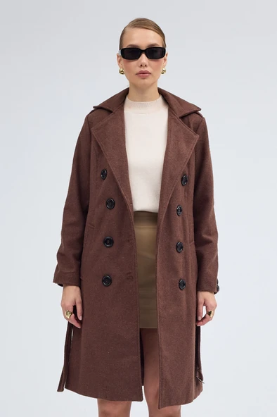 Kemer Detaylı Aksesuarlı Kaşe Kaban - Resim 5