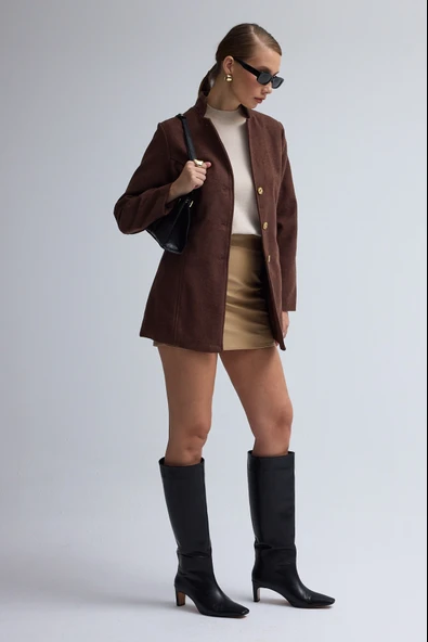 Tasarım Yaka Kısa Boy Kaşe Kaban - Resim 3