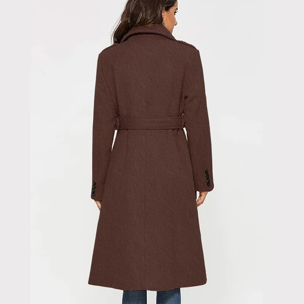 Kemer Detaylı Aksesuarlı Kaşe Kaban - Resim 3