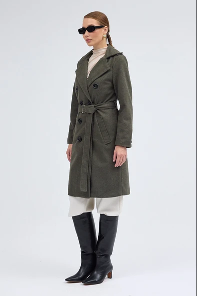 Kemer Detaylı Aksesuarlı Kaşe Kaban - 6