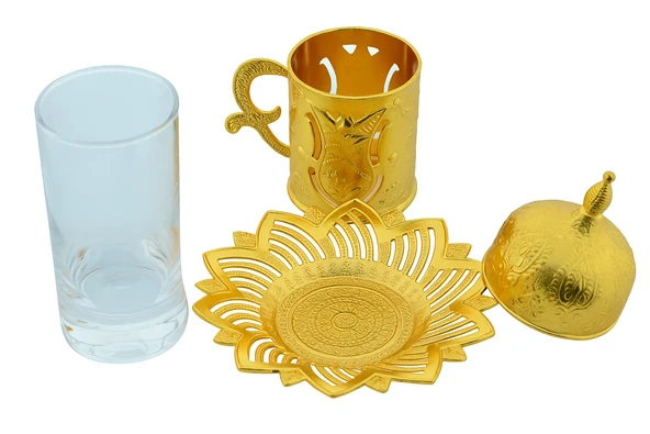 BUSEM Ahsen 6 Kişilik 24 Parça Altın Renkli Çay Bardağı Seti - 5